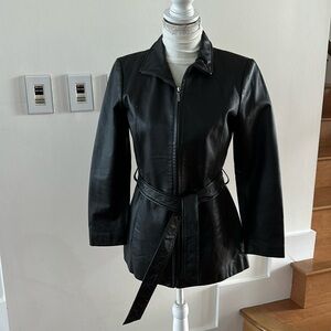 WORTHINGTON LADIES VINTAGE BLACK LEATHER BELTED JACKET SIZE SMALL